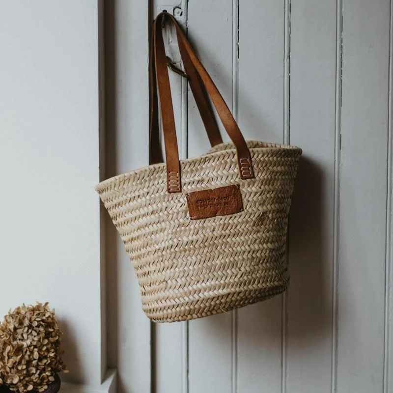 Cabas panier palmier anses cuir - Plage & Ville