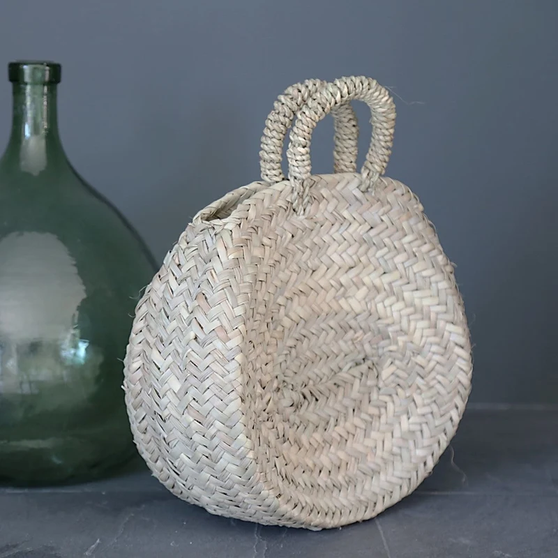 Sac Rond tressé en feuille de palmier avec anses - ARTIZAN