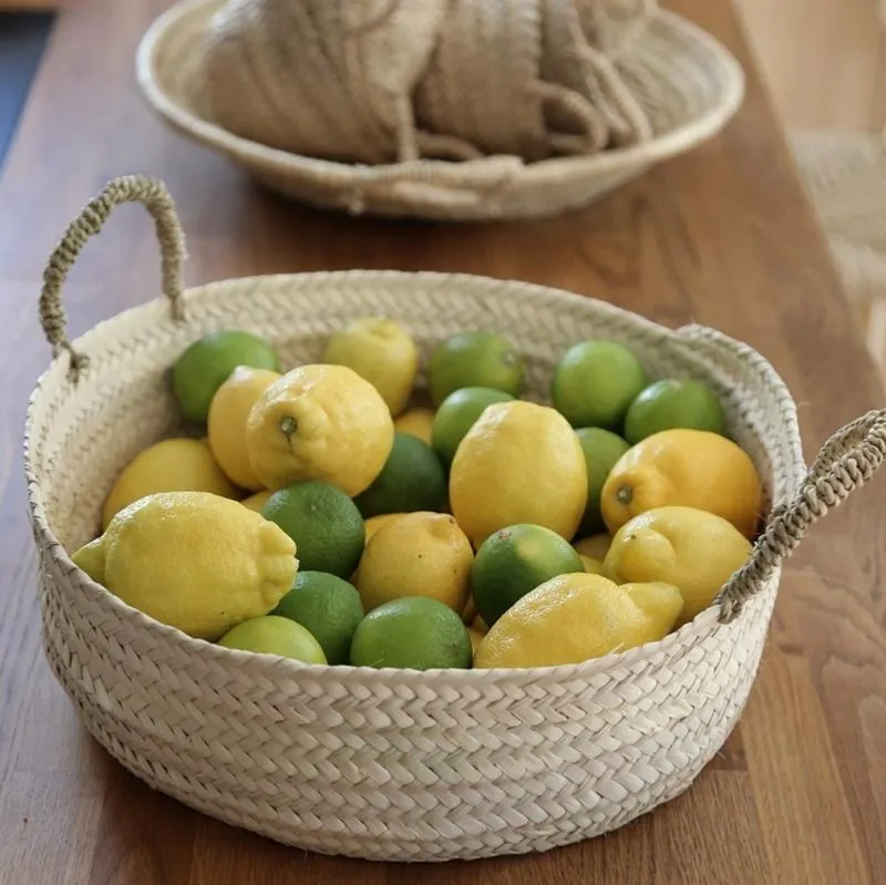 Corbeille CLARA plate ronde tressée avec 2 anses - Panier à fruits