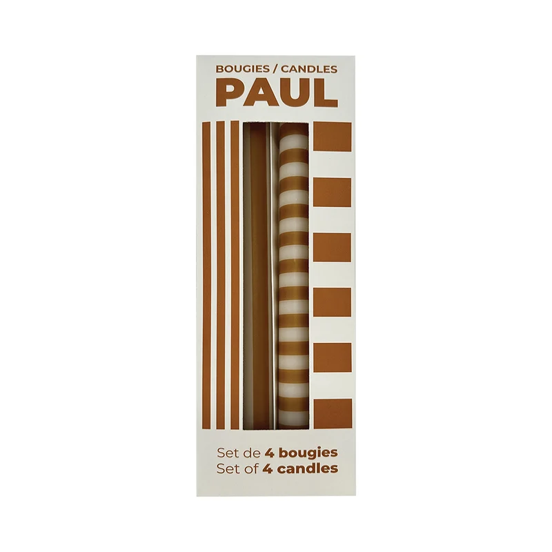 Set de 4 bougies longue rainuré blanc et ocre "PAUL OCRE" 017444
