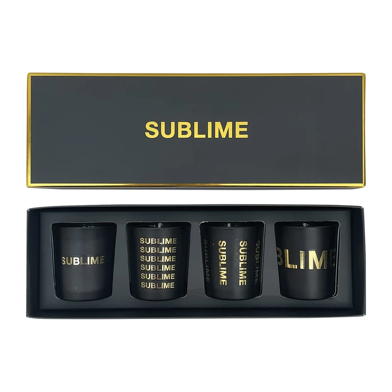 Coffret bleu nuit "SUBLIME" 4 mini pots parfum musc bougies 017713
