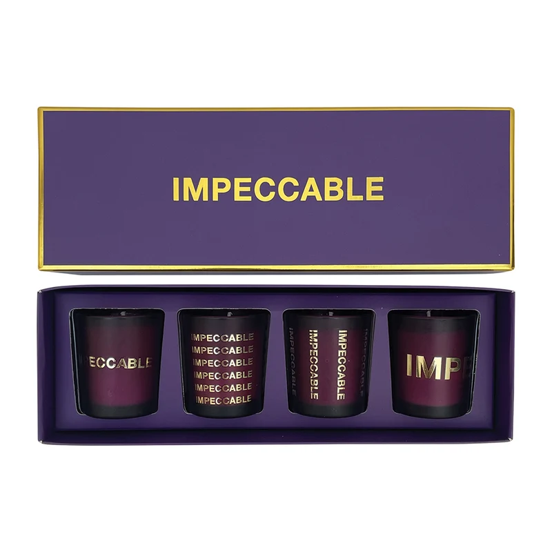 Coffret violet "IMPECCABLE" 4 mini pots parfum orchidée bougies 017710