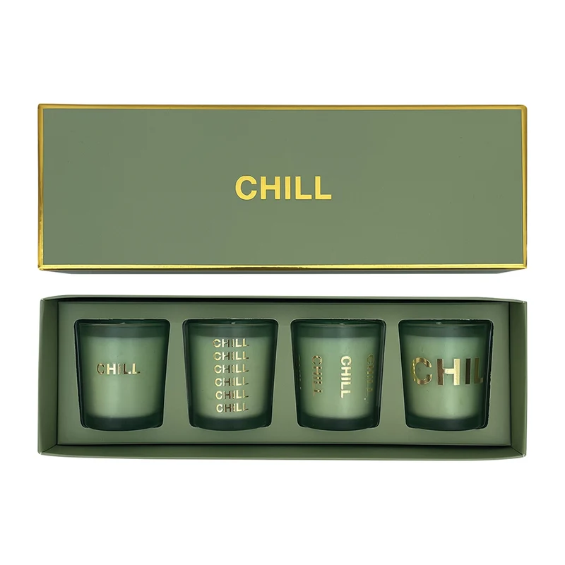 Coffret vert "CHILL" 4 mini pots parfum amande bougies 017711