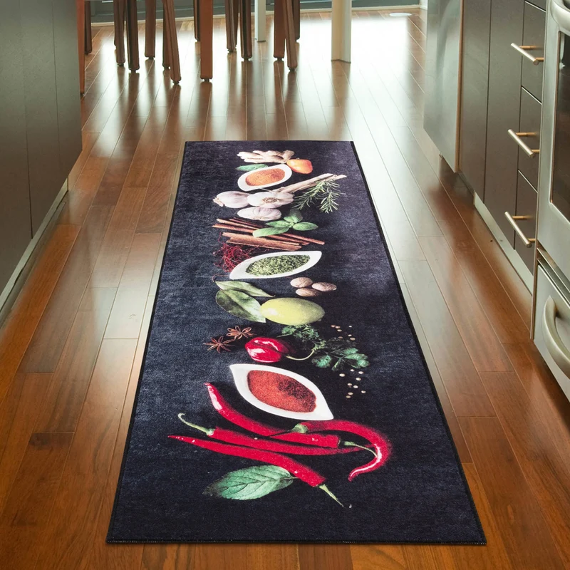 Tapis de Cuisine Antidérapant Motif Épices & Piments