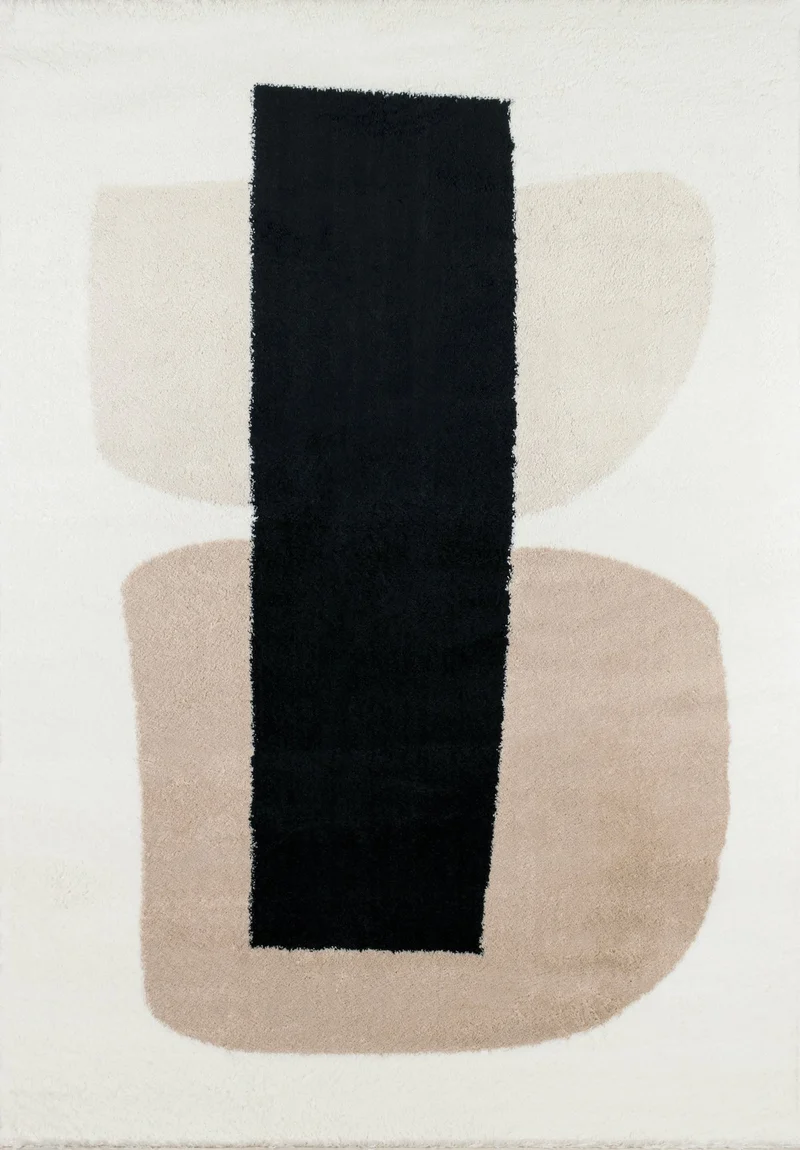 KARENA - Tapis moderne blanc à motifs beige, gris et noir - KAR679IVO
