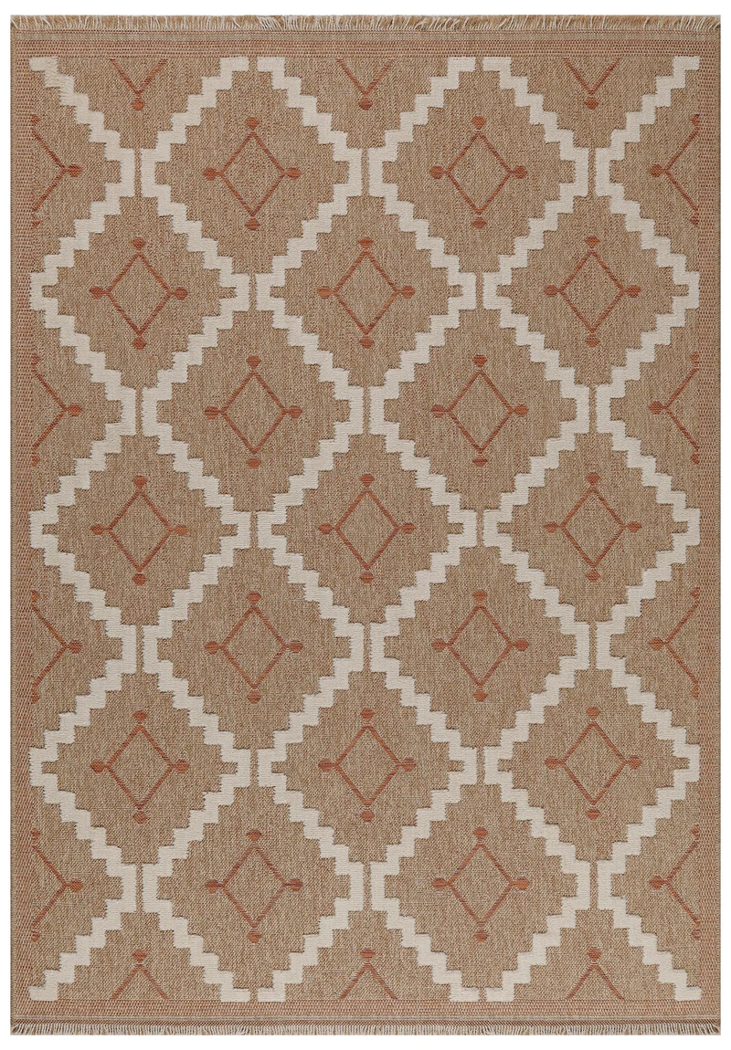 TULUM - Tapis de salon intérieur et extérieur terracotta aspect jute à motifs losanges - TUL9041TER