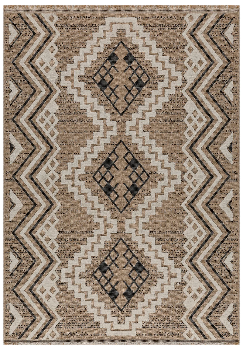 TULUM - Tapis de salon intérieur et extérieur noir aspect jute motifs ethniques - TUL9054NOI