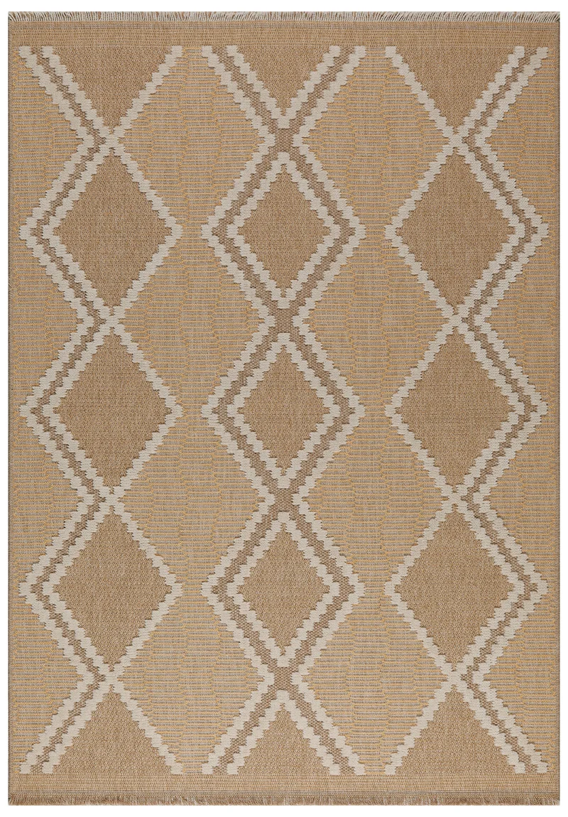 TULUM - Tapis de salon intérieur et extérieur naturel aspect jute à motifs géométriques - TUL9048JAU