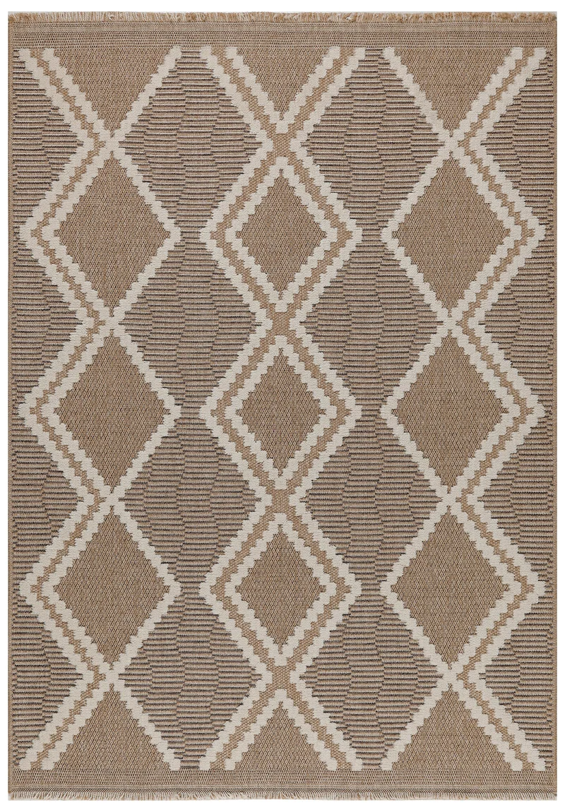 TULUM - Tapis de salon intérieur et extérieur marron aspect jute à motifs géométriques - TUL9048MAR
