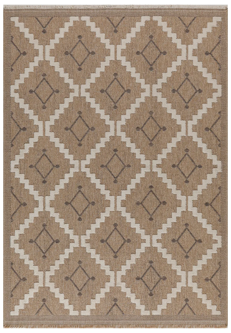 TULUM - Tapis de salon intérieur et extérieur marron aspect jute à motifs losanges - TUL9041MAR