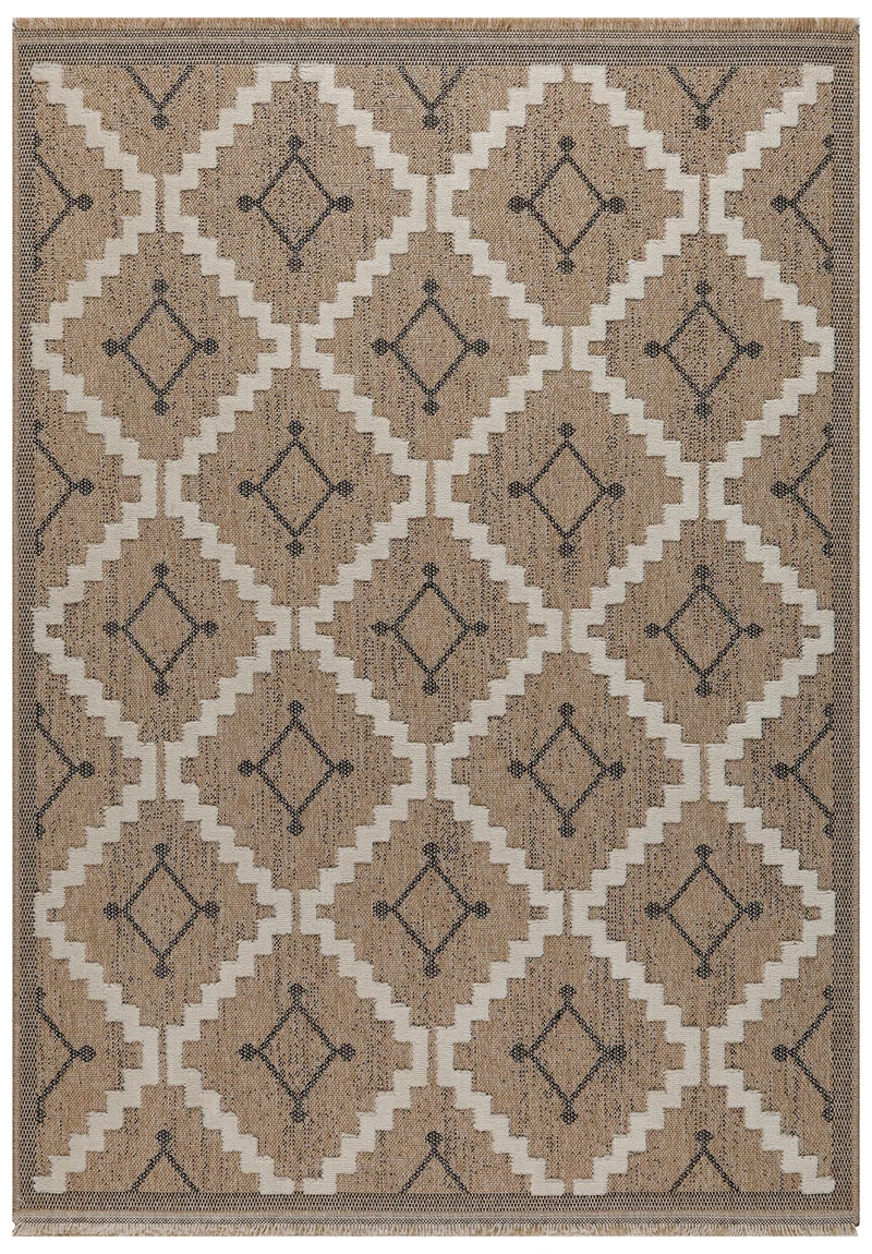 TULUM - Tapis de salon intérieur et extérieur noir aspect jute à motifs losanges - TUL9041NOI
