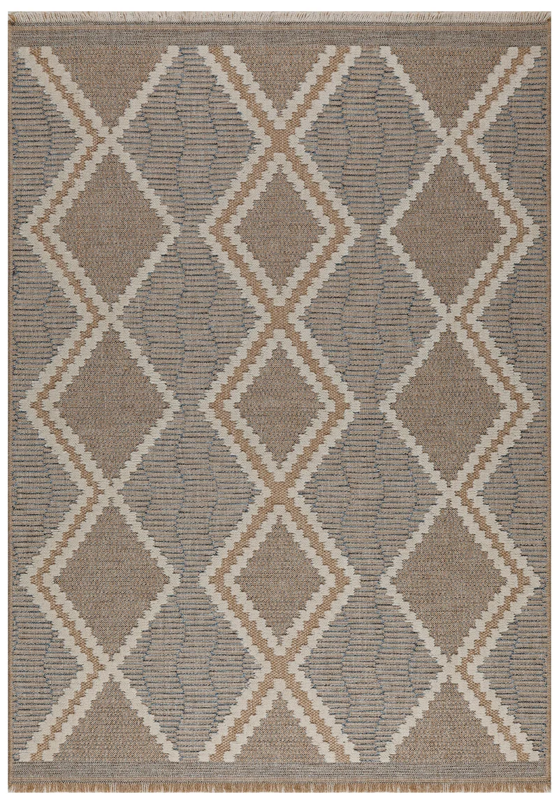 TULUM - Tapis de salon intérieur et extérieur bleu aspect jute à motifs géométriques - TUL9048BLE