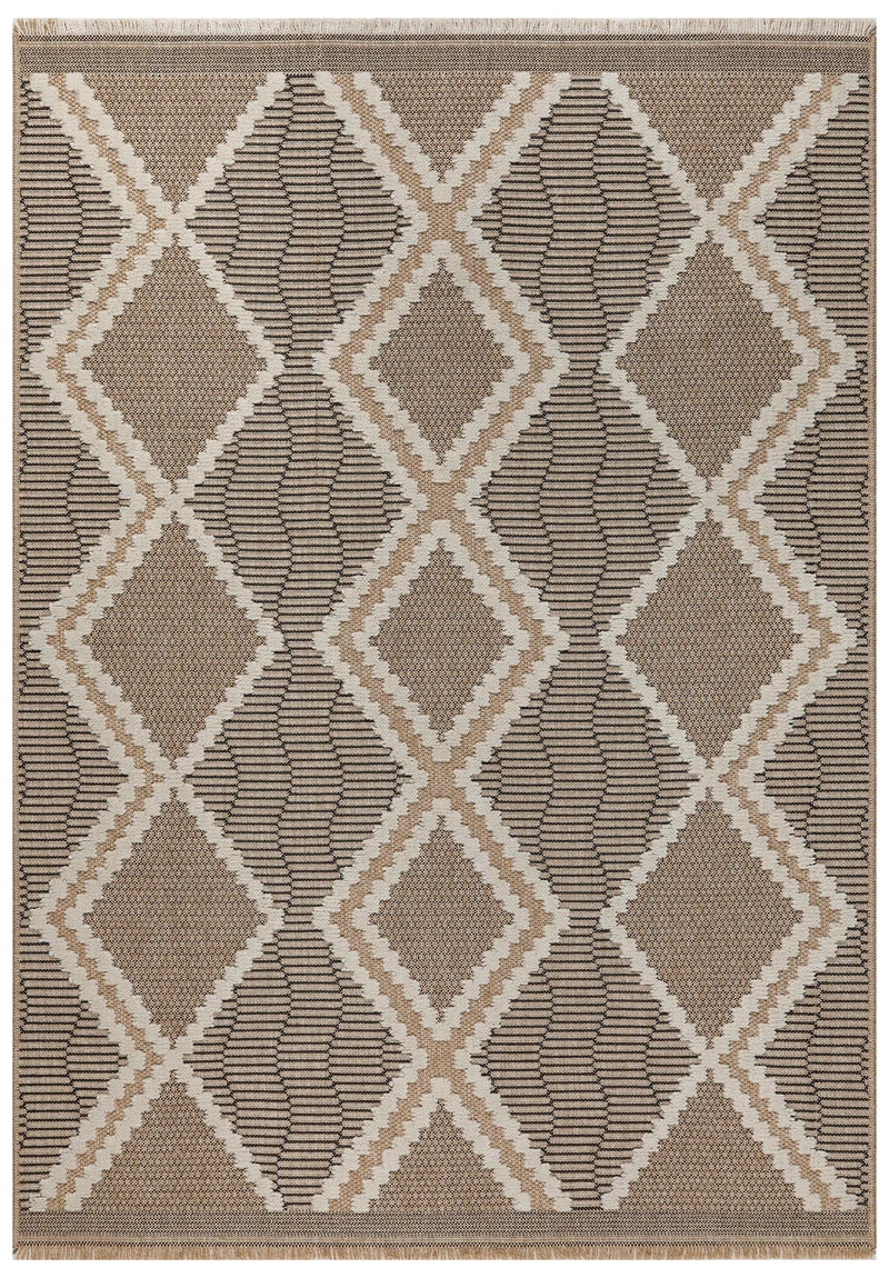 TULUM - Tapis de salon intérieur et extérieur noir aspect jute à motifs géométriques - TUL9048NOI