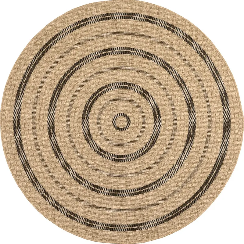 NATURE - Tapis rond effet jute naturel avec motifs circulaires noirs - NAT8863NOI