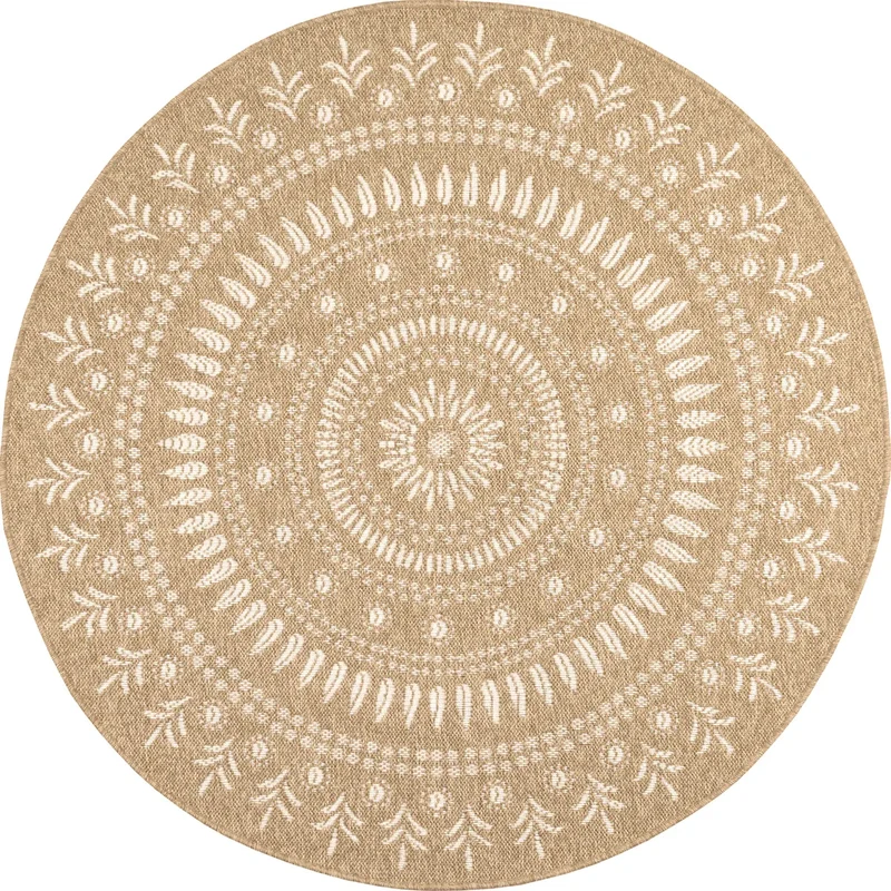 NATURE - Tapis rond effet jute naturel à motifs orientaux blancs - NAT8874BLA