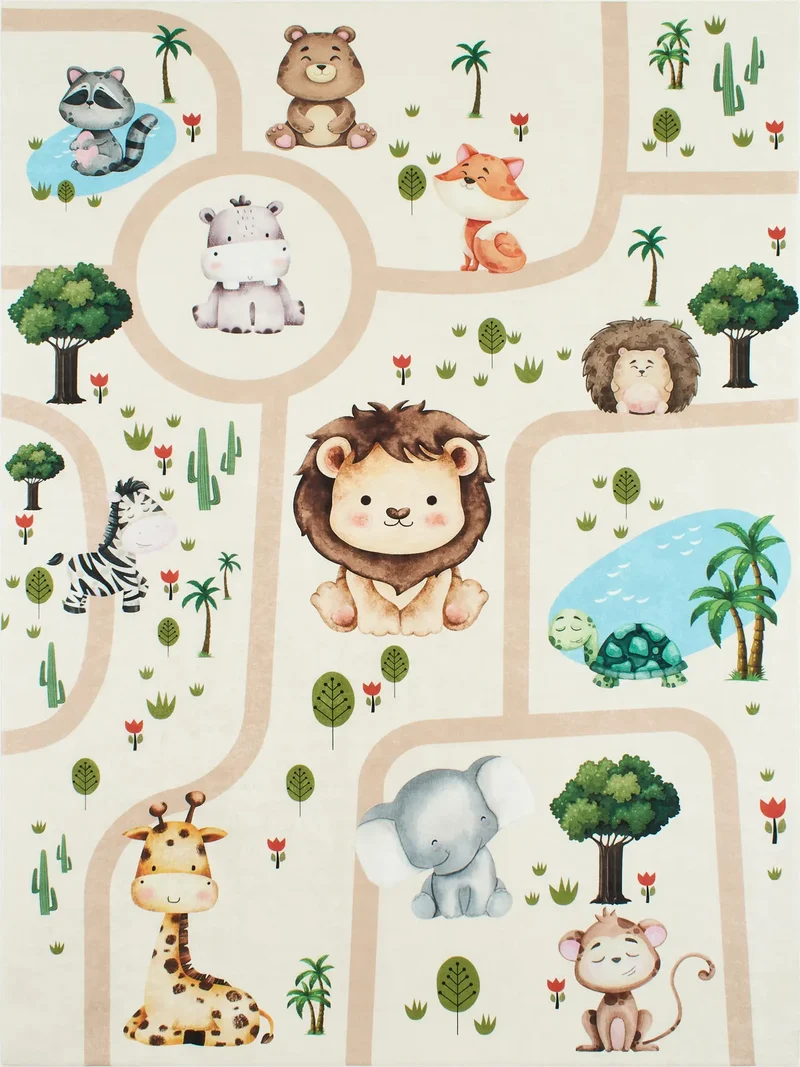 HAPPY - Tapis chambre enfant crème à motifs animaux - HAP739BEI