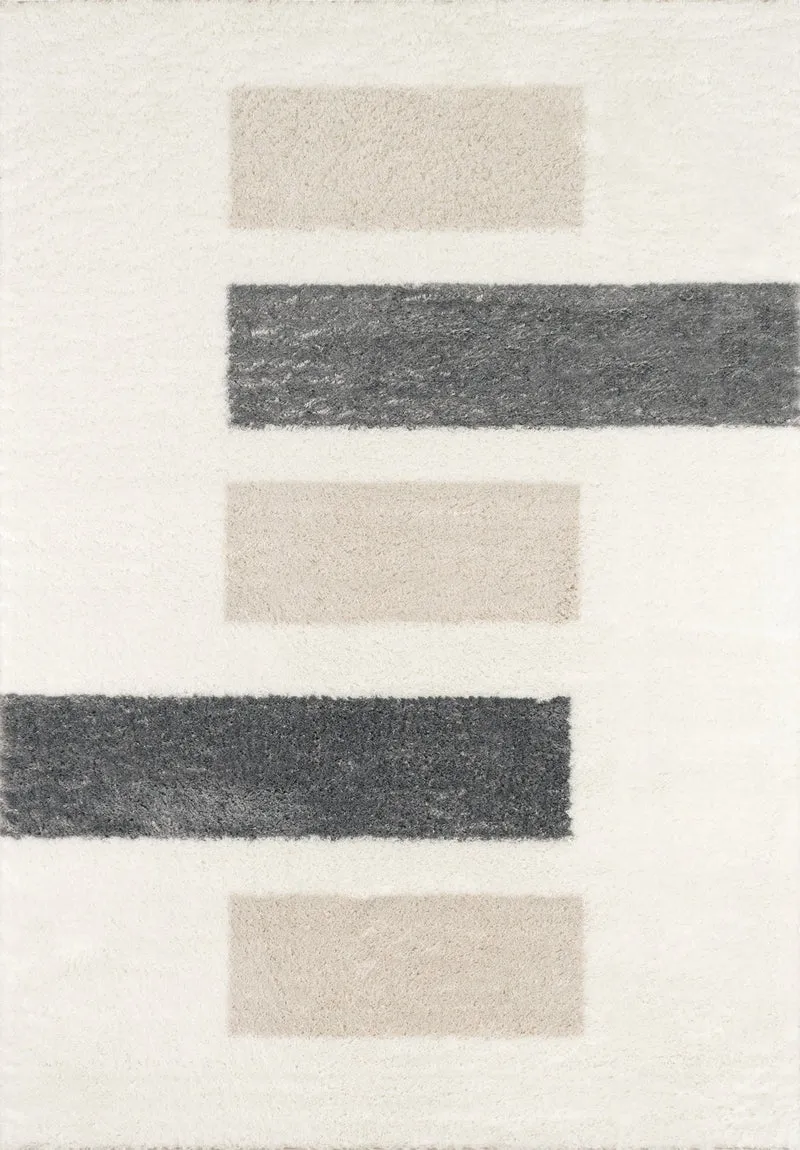 KARENA - Tapis moderne blanc avec motifs ivoire et gris - KAR678IVO