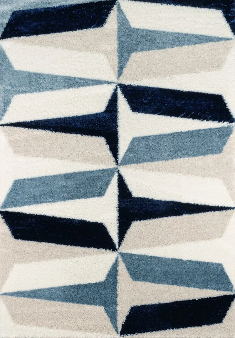 KARENA - Tapis moderne blanc à motifs graphiques bleus - KAR676BLE