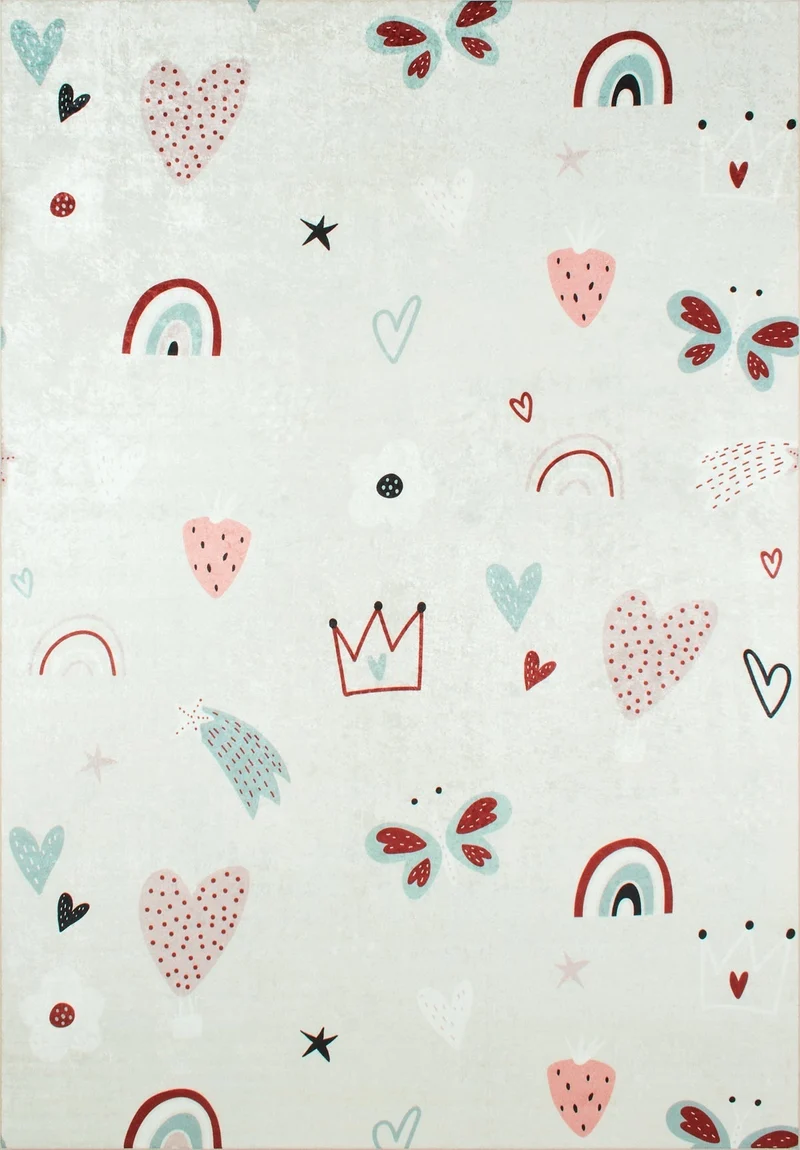HAPPY - Tapis chambre enfant blanc avec cœurs - HAP745ROS