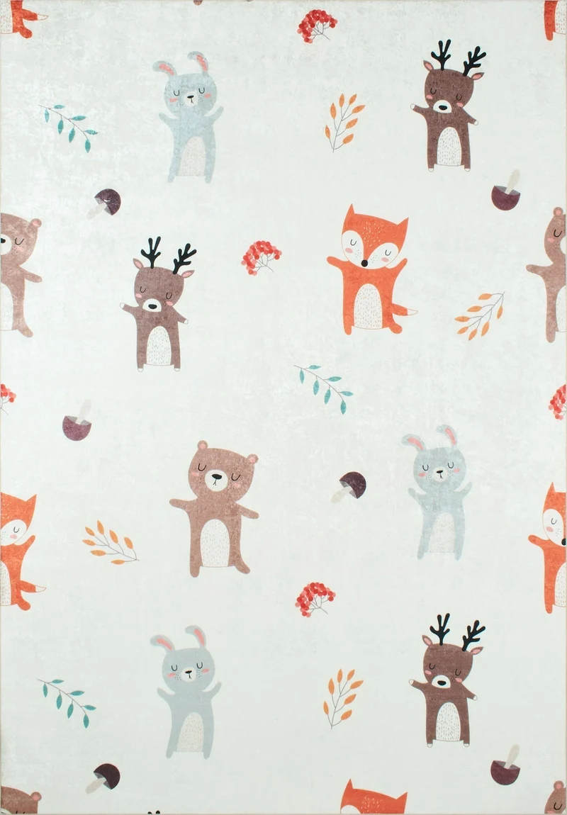 HAPPY - Tapis chambre enfant blanc à motifs animaux - HAP744CRE