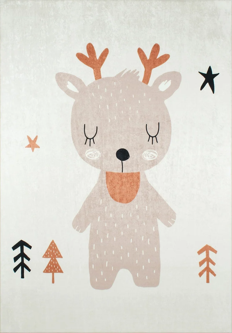 HAPPY - Tapis chambre enfant blanc à motif renne - HAP743MAR
