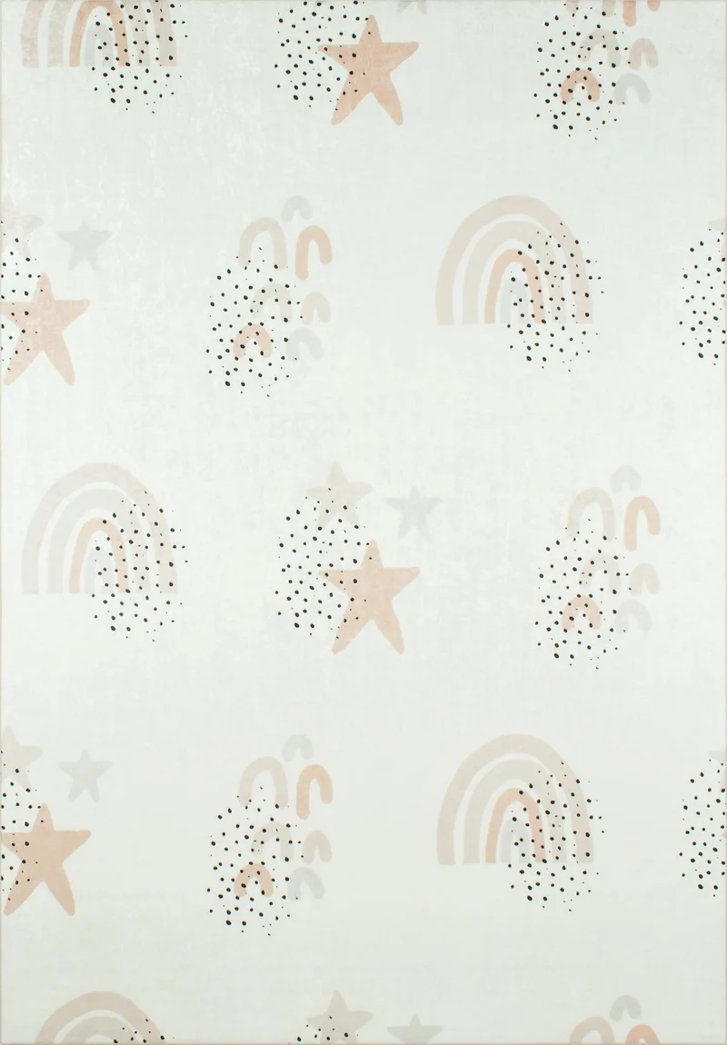 HAPPY - Tapis chambre enfant blanc à motifs étoiles et arcs-en-ciel - HAP742CRE