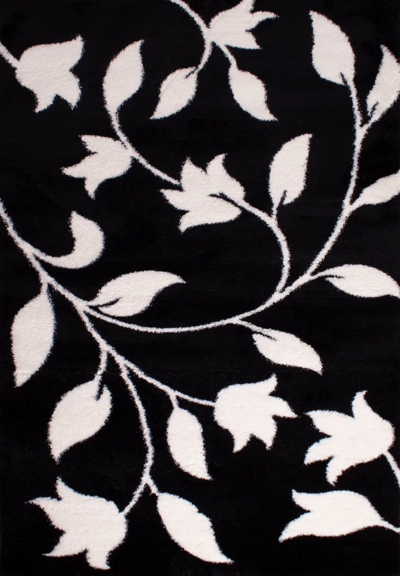 OSLO - Tapis motifs fleurs noir style moderne - OSL637NOI