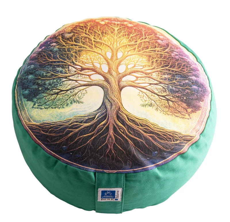 Coussin de méditation rond grand format « Arbre de Vie » vert