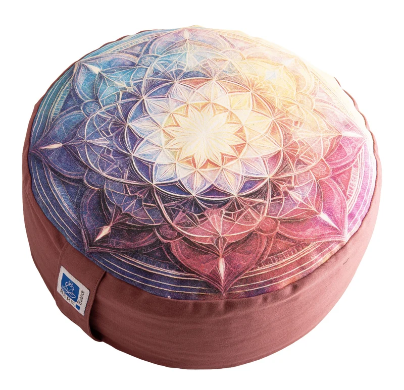 Coussin de méditation rond « Mandala », grand format, couleur bordeaux
