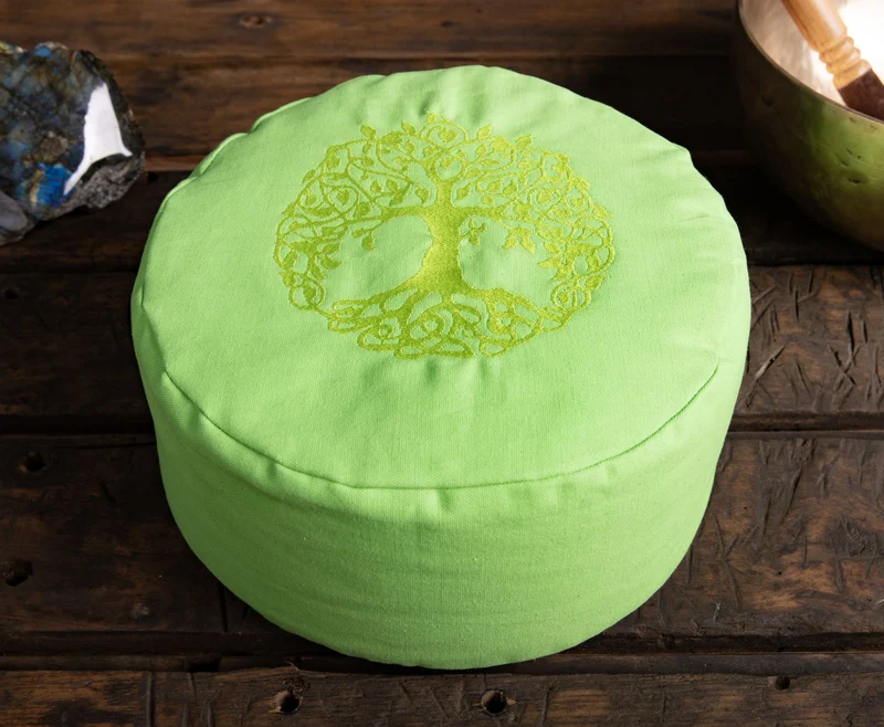 Coussin de méditation rond « Arbre », grand format, vert, 15 cm x 30 cm x 30 cm
