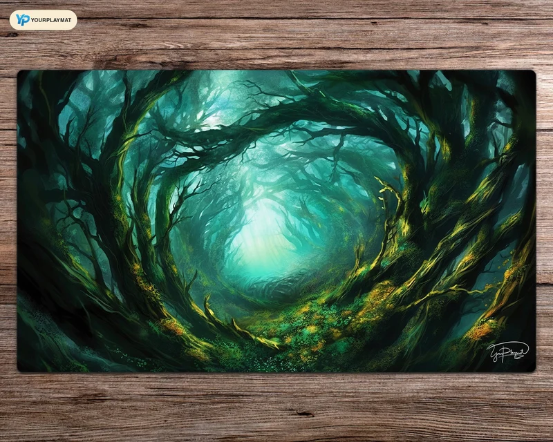 Tangled Forest - MTG Spielmatte - 24 x 14 inches - MTG Geschenke - MTG Zubehör - Magie Tischmatte - Stitched Mat - Stitched Playmat