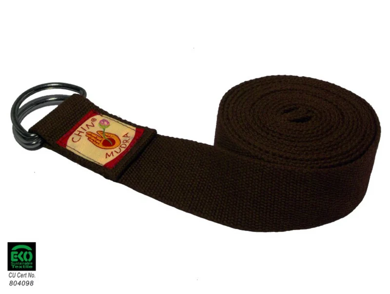 Sangle de yoga 100% coton biologique, boucle demi-lune (chocolat)