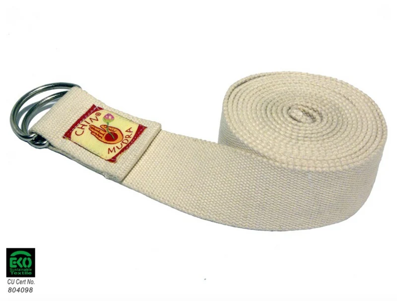 Sangle de yoga 100% coton biologique. Boucle demi- lune (Blanc)