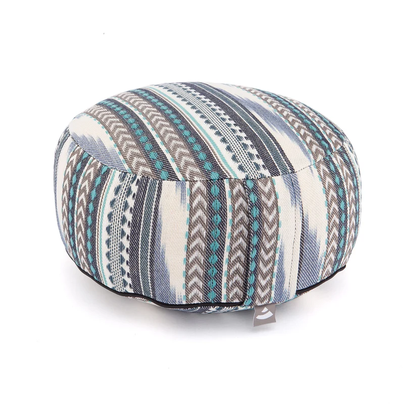 Coussin de méditation rond motif ethnique 17cm hauteur (bleu)