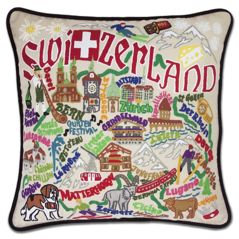 Switzerland Hand Embroidered CatStudio Pillow