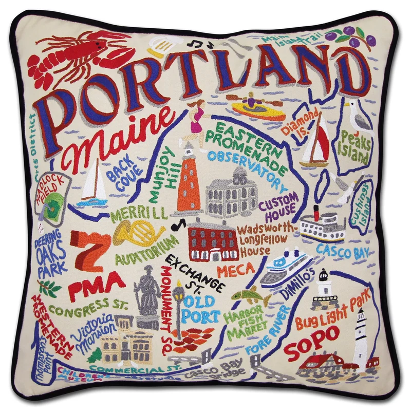 Portland, Maine Embroidered CatStudio Pillow