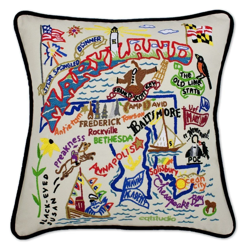Maryland Embroidered CatStudio State Pillow
