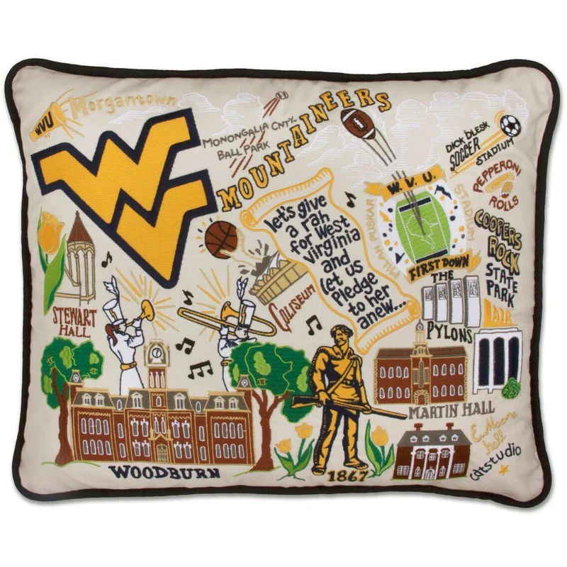West Virginia University Embroidered CatStudio Pillow
