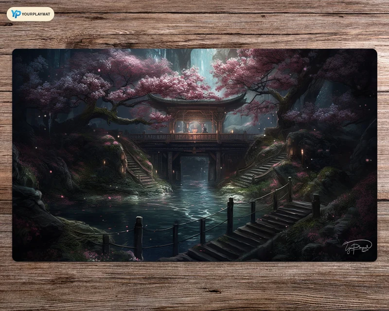 The Serene Cherry Blossom Bridge - MTG Spielmatte - 24 x 14 inches - MTG Geschenke - MTG Zubehör - Magie Tischmatte