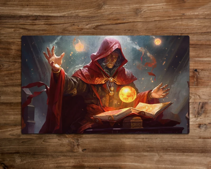 Magus of the Crimson Tome - MTG Playmat - 24 x 14 inches -Playmat for TCG - Handcrafted