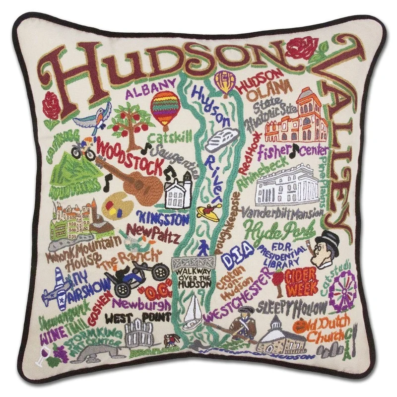 Hudson Valley Hand Embroidered CatStudio Pillow