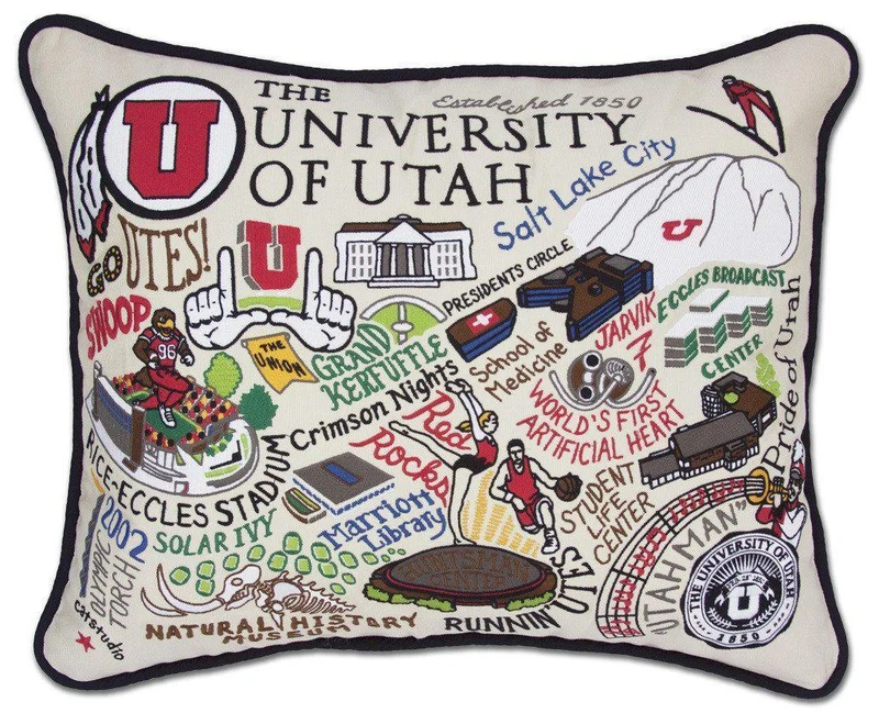 University of Utah Embroidered CatStudio Pillow