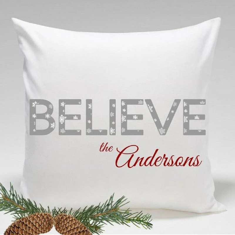 Believe Personalized Holiday Throw Pillow
