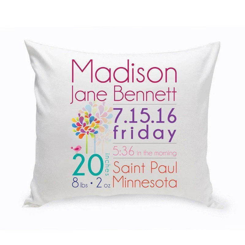 Baby Girl Announcement Personalized Throw Pillow