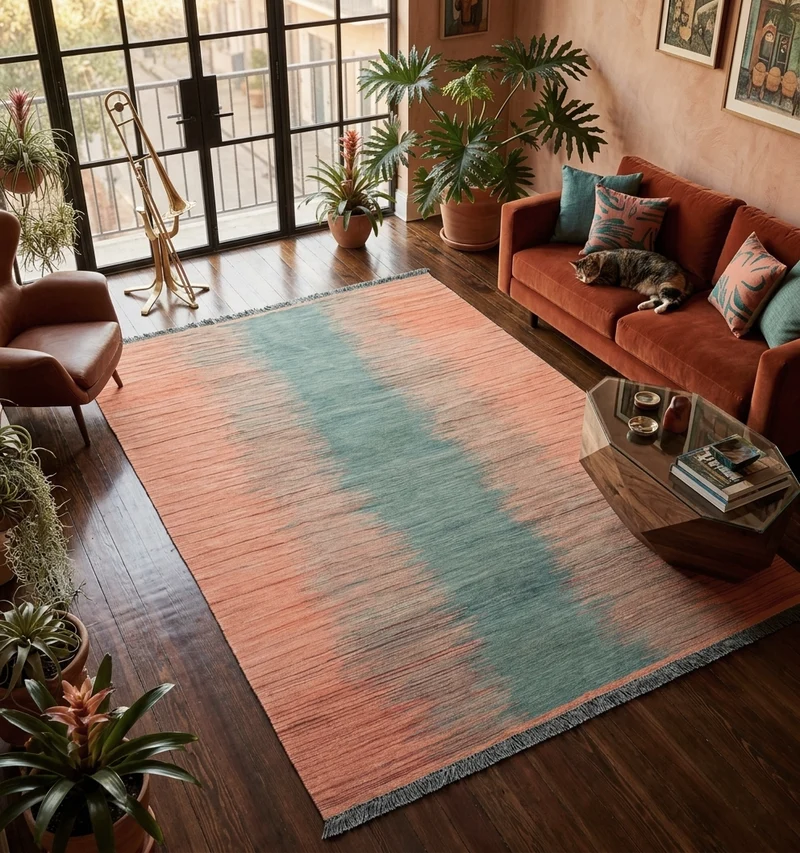 Kilim contemporain Art Déco – 252 × 174 cm