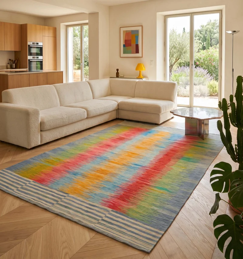 Kilim contemporain Art Déco – 301 × 196 cm