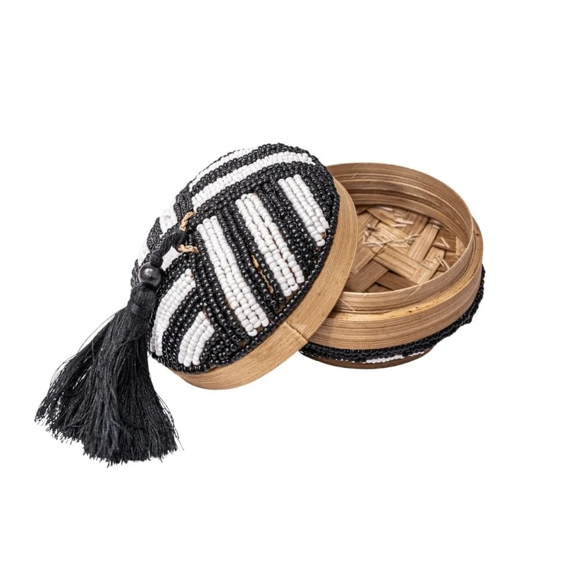 Suri Jewelry Beaded Basket | Black & White with Tassel