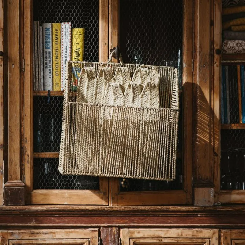 Corbeille LINE tressée murale avec cadre L - Panier rangement bohème