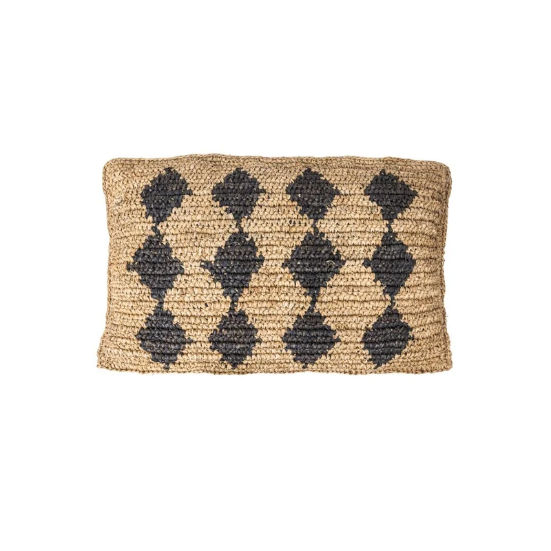 Raffia Cushion Cover | Black Motif | 60x40cm