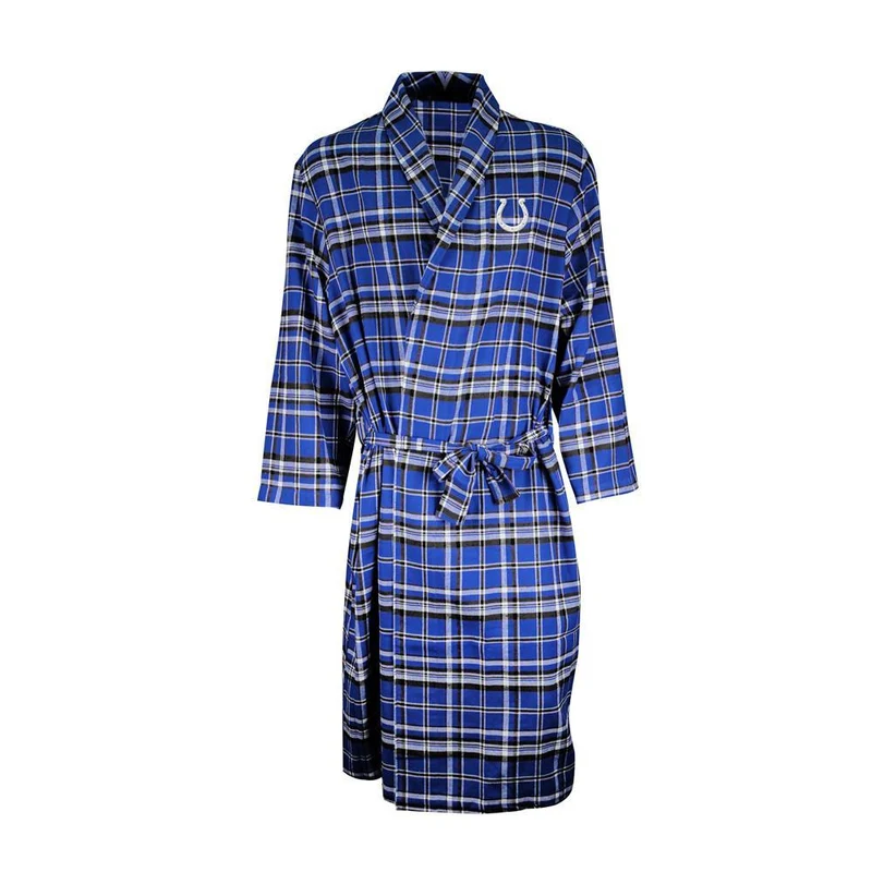 Indianapolis Colts Mens Blue/Black Plaid Flannel Bathrobe
